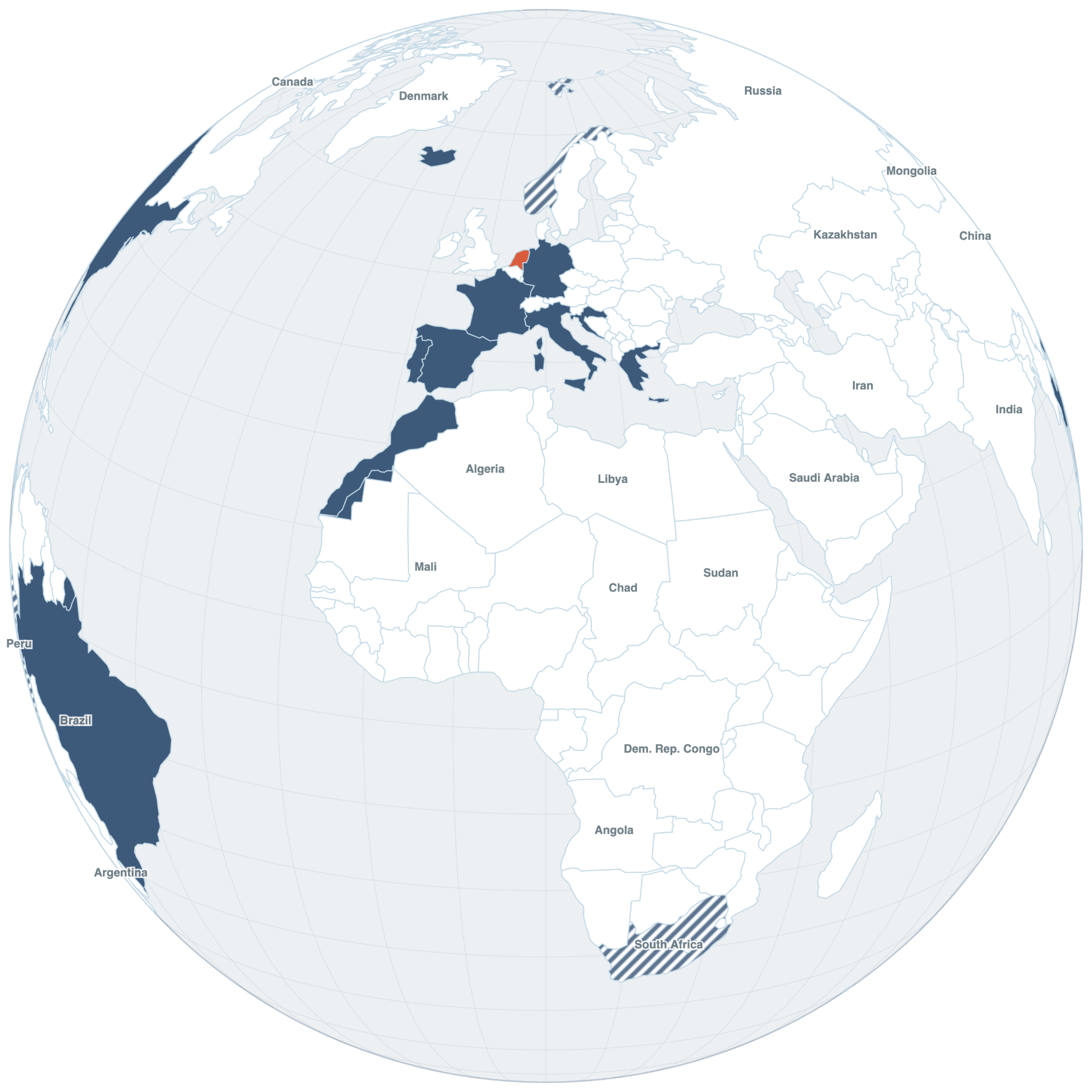 TravelKit world map showing visited and dream destinations highlighted on a 3D globe